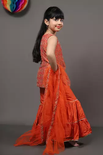Embroidered Kurta with Sharara And Dupatta