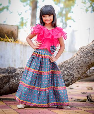 Frilled Top With Printed Ghagara 2
