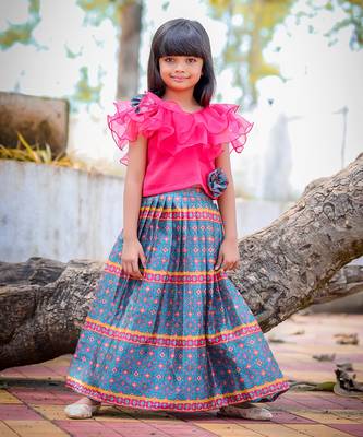 Frilled Top With Printed Ghagara 1