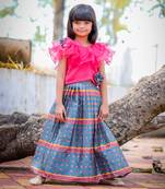 Frilled Top With Printed Ghagara