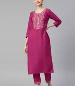 Pink Mirror Work Cotton Blend Kurta Pant Set