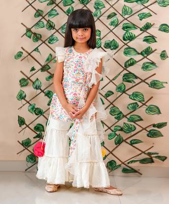 Floral Printed Top With Sharara And Dupatta 1