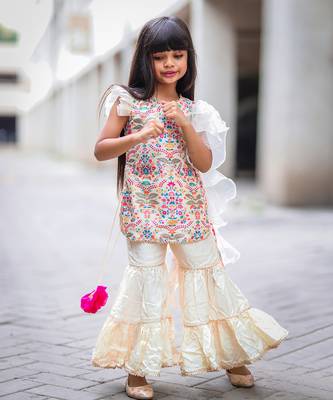 Floral Printed Top With Sharara And Dupatta 2