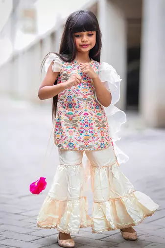 Floral Printed Top With Sharara And Dupatta