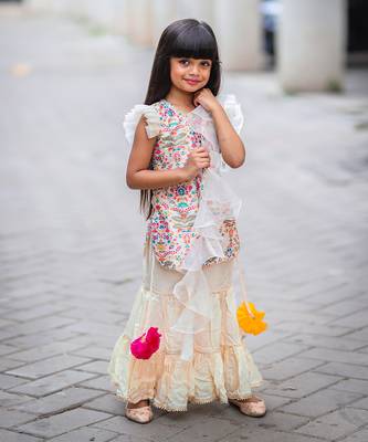 Floral Printed Top With Sharara And Dupatta 3