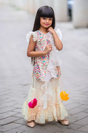 Floral Printed Top With Sharara And Dupatta