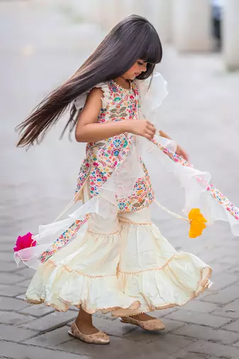 Floral Printed Top With Sharara And Dupatta