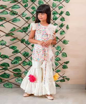 Floral Printed Top With Sharara And Dupatta 5