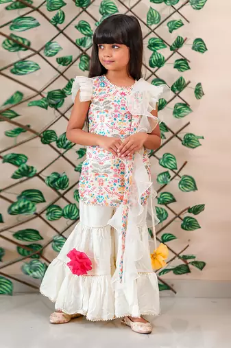 Floral Printed Top With Sharara And Dupatta
