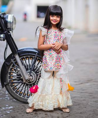 Floral Printed Top With Sharara And Dupatta 6
