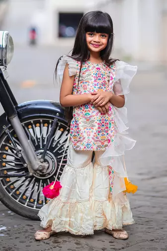 Floral Printed Top With Sharara And Dupatta