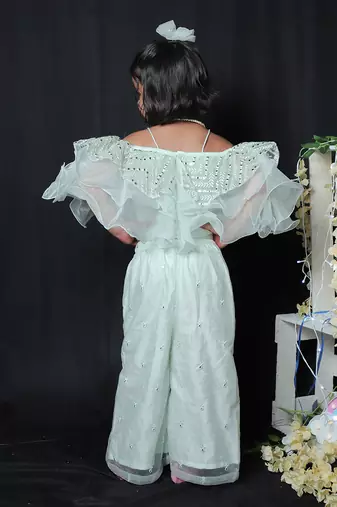 Frilled Top with Embroidered Palazzo