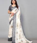 Pisara Off white & Black Chiffon Brasso Floral Printed Saree
