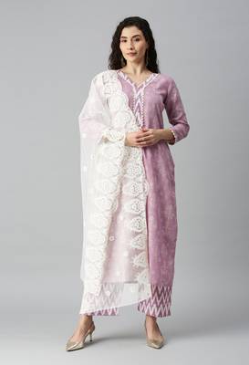 SheWill Women Lavender Ikat Foil Printed Dress Material 1