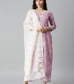 SheWill Women Lavender Ikat Foil Printed Dress Material
