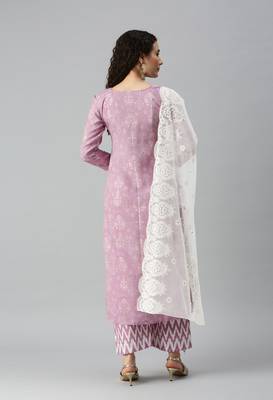 SheWill Women Lavender Ikat Foil Printed Dress Material 2