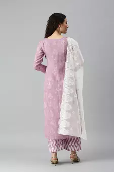 SheWill Women Lavender Ikat Foil Printed Dress Material