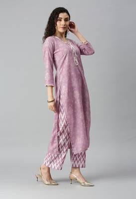 SheWill Women Lavender Ikat Foil Printed Dress Material 3