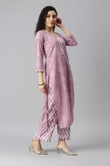 SheWill Women Lavender Ikat Foil Printed Dress Material