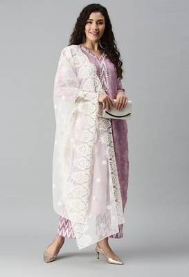 SheWill Women Lavender Ikat Foil Printed Dress Material 4