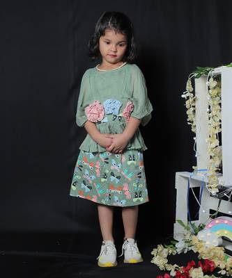 Green Peplum top with Butterfly Skirt 1