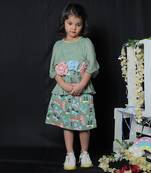 Green Peplum top with Butterfly Skirt