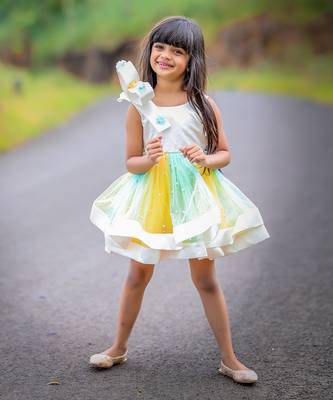 Big Stylish Bow with pleated embroidered Frock 1