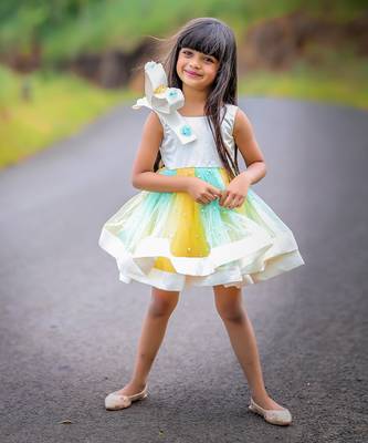 Big Stylish Bow with pleated embroidered Frock 2