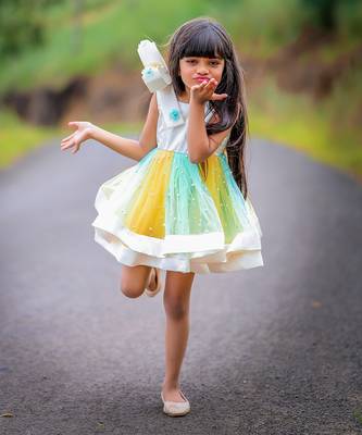 Big Stylish Bow with pleated embroidered Frock 3