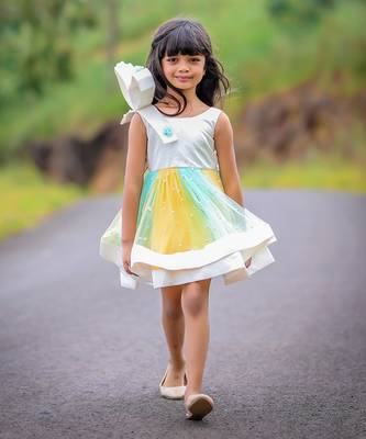 Big Stylish Bow with pleated embroidered Frock 4