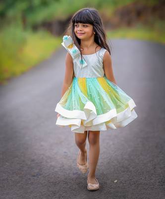 Big Stylish Bow with pleated embroidered Frock 6