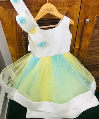 Big Stylish Bow with pleated embroidered Frock 7
