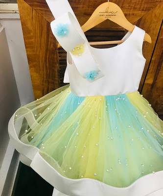 Big Stylish Bow with pleated embroidered Frock 8