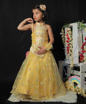Faux Mirror Work top with Ghagra and Purse 1
