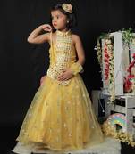 Faux Mirror Work top with Ghagra and Purse