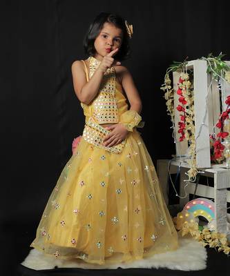 Faux Mirror Work top with Ghagra and Purse 2