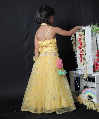 Faux Mirror Work top with Ghagra and Purse 3