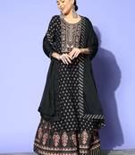 Black Zari Sequence Gota Work Foil Printed Viscose Rayon Kurta Skirt With Dupatta