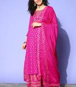 Green Pink Sequence Gota Work Foil Printed Viscose Rayon Kurta Skirt With Dupatta