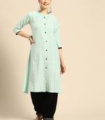 Mohvogue Women's Green Woven Design Cotton Blend Kurta.