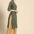 Mohvogue Women's Green Woven Design Cotton Blend Kurta.