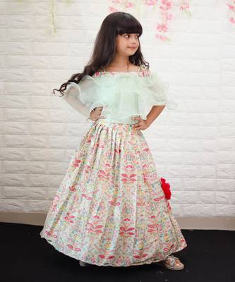 Frilled Top with heavy Embroidered Pleated Ghagra 1