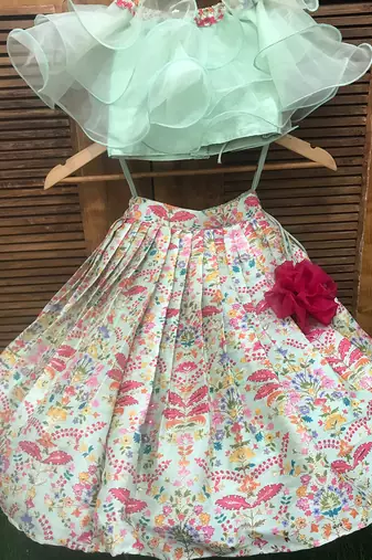 Frilled Top with heavy Embroidered Pleated Ghagra