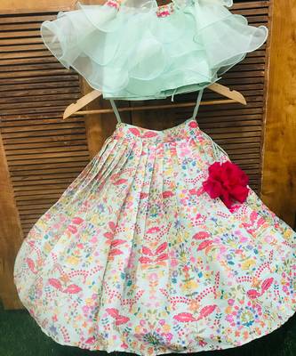 Frilled Top with heavy Embroidered Pleated Ghagra 4