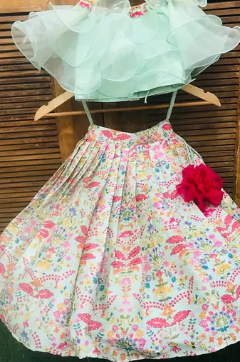 Frilled Top with heavy Embroidered Pleated Ghagra