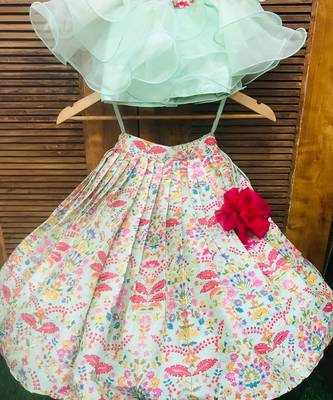 Frilled Top with heavy Embroidered Pleated Ghagra 5