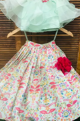 Frilled Top with heavy Embroidered Pleated Ghagra