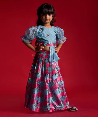 Puffed Sleeves crop top with Lahenga 1