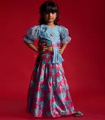 Puffed Sleeves crop top with Lahenga