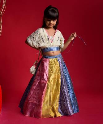 Multicolour Ghagra with V Neck style top 2